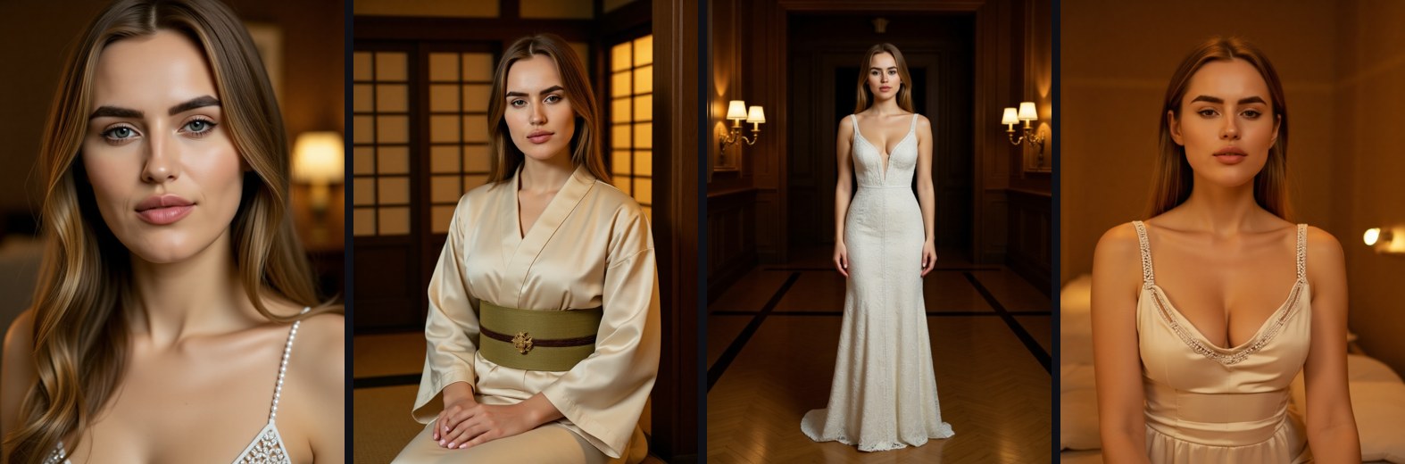 The same character across four different scenes and framings